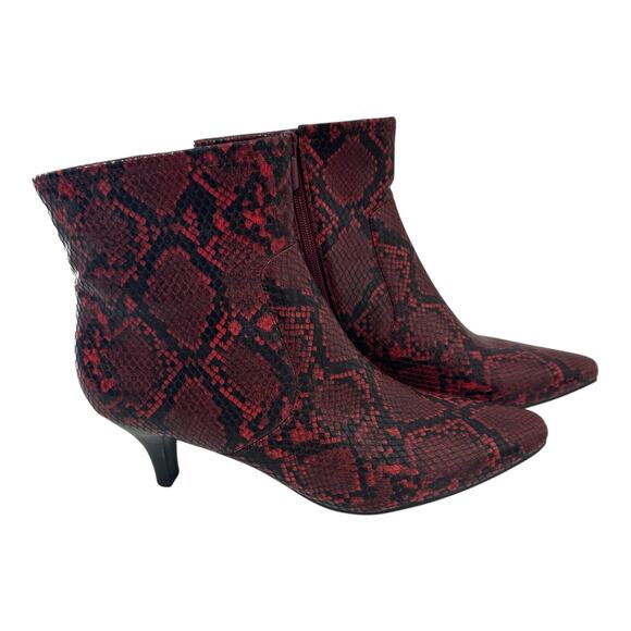 Amelia Grace Nadita Booties Faux Snakeskin Red Heeled Ankle Boot Womens Size 10M - Picture 4 of 8